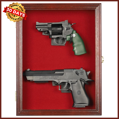 Two Gun Display Box Gun Display Case Cabinet Rack UV Shadow Box For Double Handgun Pistol ...