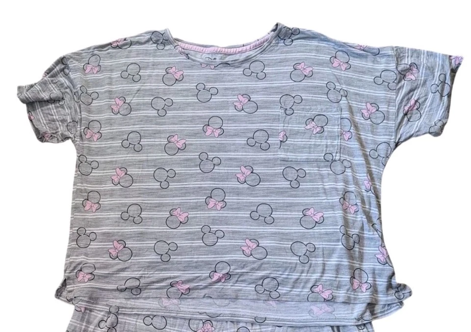 Disney Minnie Mouse Pijama Pantalones Cortos Conjunto Mujer XL Top Gris Blanco Rayas Pijamas Foto 3 de 4
