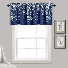  Valance Weeping Flower Light Filtering Window Curtain, Navy 