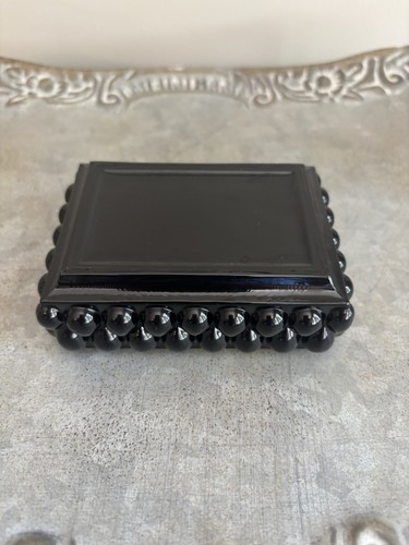 Vintage Black Glass Ashtray Fenton Hobnail Rectangle 4" Trinket Dish - Picture 4 of 6