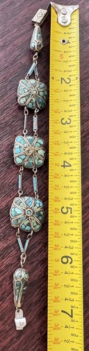 Vintage Antique Bead Turquoise Inlay Silver Beaded bracelet (RD4) - Picture 11 of 20