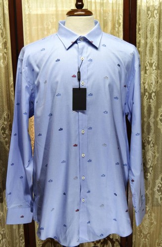 NWT Bugatchi XXL classic fit tennis shoes all over embroidered casual shirt y6j8 - Picture 7 of 8
