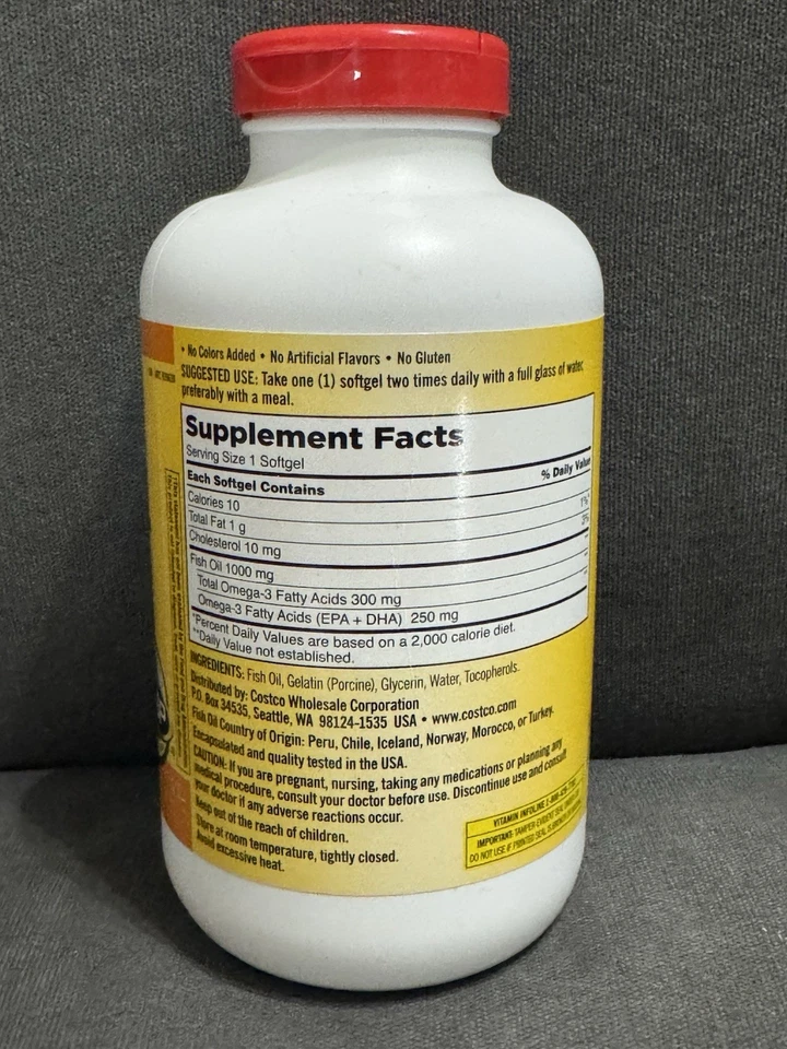 Aceite de pescado Kirkland Signature 1000 mg., 400 cápsulas blandas EXP 10/2027 Foto 4 de 4