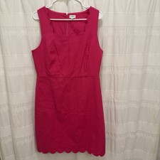 J. Crew Pink Basketweave Scalloped Hem Sheath Dress Size 12 Cotton Summer Party