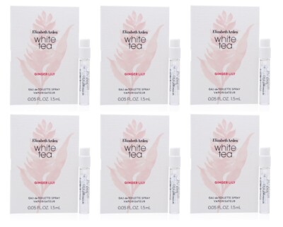 6 Vials WHITE TEA GINGER LILY by ELIZABETH ARDEN Women 0.05 oz 1.5 ml EDT Spray