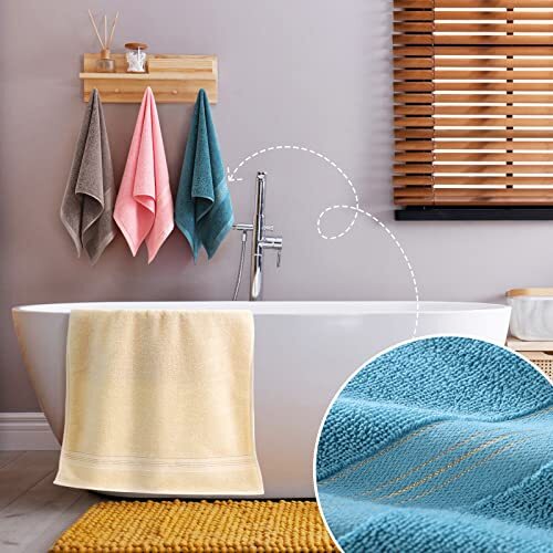 2 Pack 100% Cotton Super Soft Bath Towels Set, Highly Absorbent Hand Pink - Picture 4 of 8