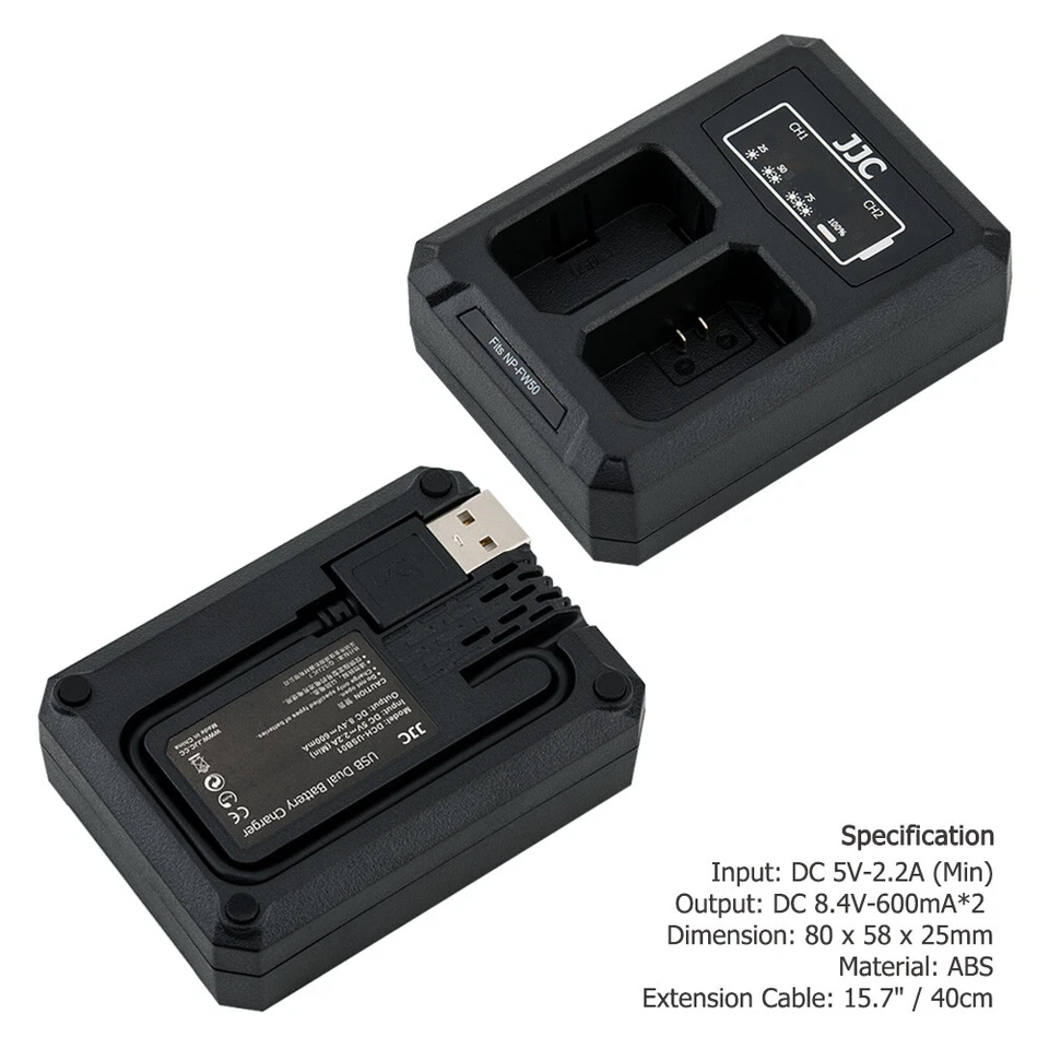 USB 双电池充电器 适合 NP-FW50 fr 索尼 A7 II A7R II A7S A6500 A6400 A6300 — 第 4/4 张图片