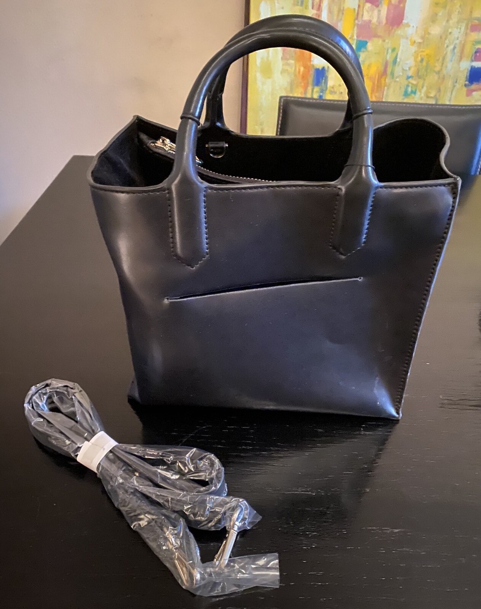 Zara Black Bucket Bag diagonal zipper with Shoulder Strap New