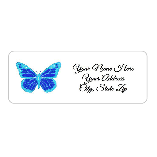 60 Personalized Self Adheasive Blue Butterfly Address Labels 1