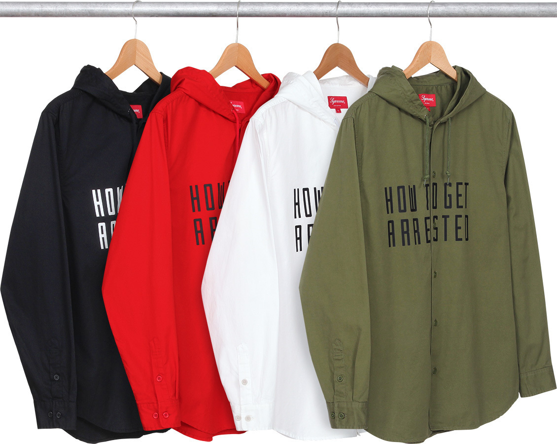 トップス Supreme arrested hooded shirt Supreme S/S 2014 Arrested Hooded Shirt White Red Size Small