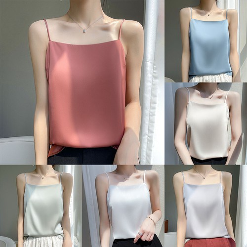 Camisola de Seda Halter Top Satén Chaleco Camiseta sin Mangas Camiseta Moda Sólida ∂