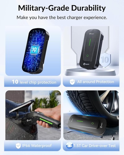 Carbon Fiber Level 1 & 2 EV Charger (16Amp, 110V-240V, 25ft Cable) Portable Fast - Picture 6 of 7