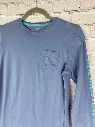 Vineyard Vines Youth Medium 12-14 Long Sleeve Blue Spell Out Whale Shirt - Picture 2 of 8