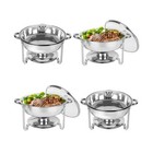 Chafing Dish Buffet Set 4 Pack, 5Qt Round Stainless Steel Chafer for Catering.