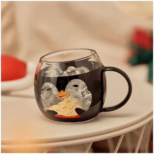New 2021 China Starbucks Cute Penguin With Christmas Hat 14oz Glass Mug - Picture 3 of 6