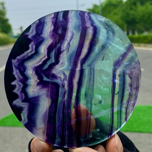 Disco minerale cristallo fluorite trasparente arcobaleno naturale 187G campione guarigione - Foto 3 di 23