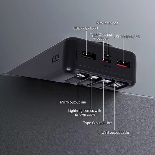 Caricatore Rapido 66W Power Bank Portatile Batteria Esterna USB PD 20W 4Cavi - Foto 12 di 16