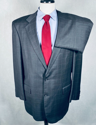 Vintage Brooks Brothers Suit Mens 44L Charcoal Gray Wool Windowpane Union 36x31 - Picture 2 of 18