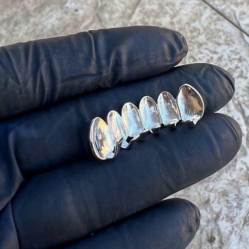 Real Solid 925 Sterling Silver White Enamel Grillz Top & Bottom Teeth Grills Set - Picture 8 of 12