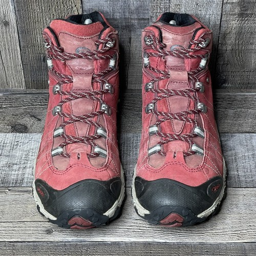 Womens Oboz Bridger Mid Red Leather Athletic Trail Hiking Boots Shoes Size 8.5 M - Picture 6 of 8