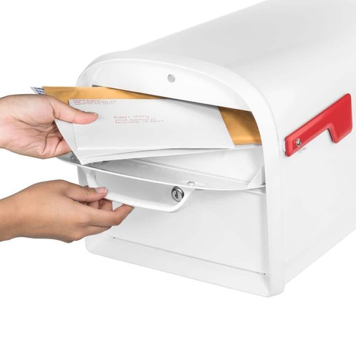 Mailbox White Large Galvanized Steel Key Locking Parcel 2-Access Front/Rear Door - Picture 7 of 13