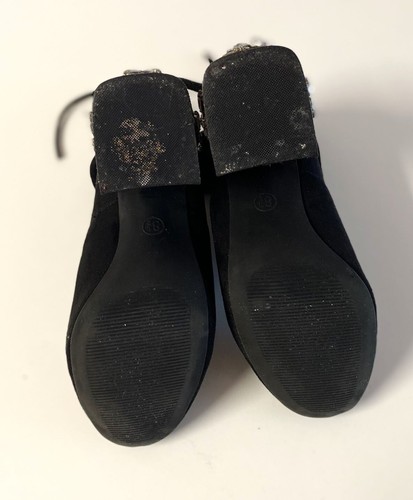 Target Black Suede Ankle Boots – Lace-Up, Rhinestone Embellished Heels - Picture 6 of 6