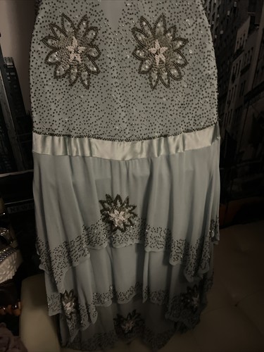 Sue Wong Nocturne 100% Silk Blue Beaded Drop Waist Tiered Prom Gown Sz 10 $400 - Picture 9 of 12