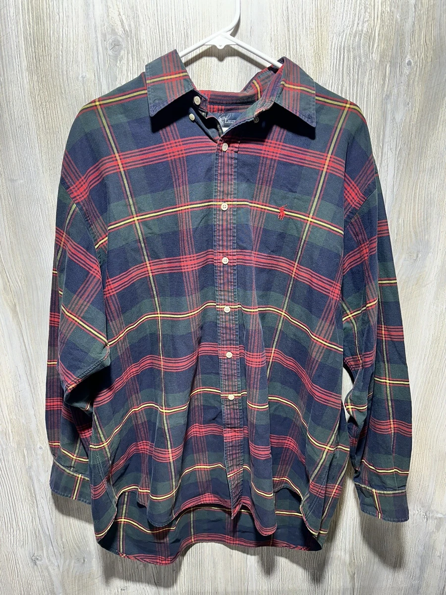 Ralph Lauren 90S Big Shirt Long Sleeve Plaid Red Green Yellow Mens