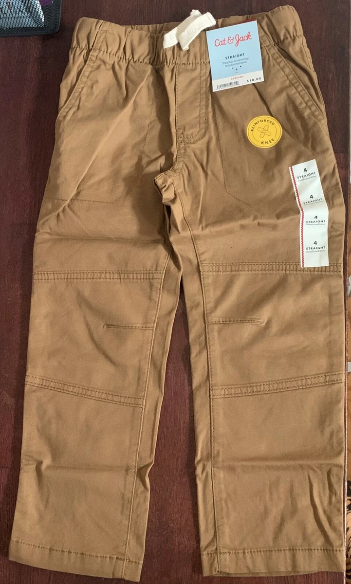 Cat & Jack Boys' Stretch Straight Fit Pull-On Woven brown Pants, size  4,8,10,16