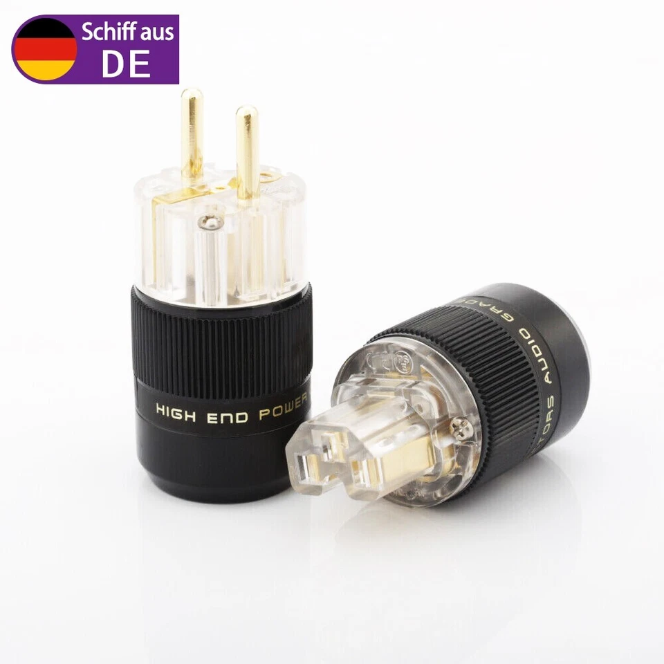 Paar 24K Vergoldet EU Netzteil Schuko HIFI Netzkabel Stecker IEC Adapter - Bild 2 von 4