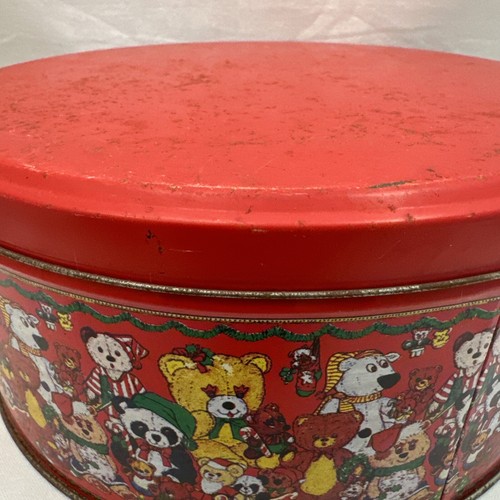 Vintage Christmas Panda Teddy Bears Santa Hat Round Cookie Tin Container - Picture 4 of 10