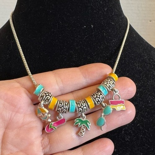 Collana catena serpente tono argento Cookie Lee spiaggia palma occhiali da sole charm 18" - Foto 2 di 16