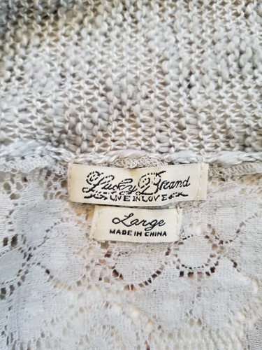 Lucky Brand Girls Cardigan Size Large Gray Open Front Lace Long Sleeve - Picture 4 of 8