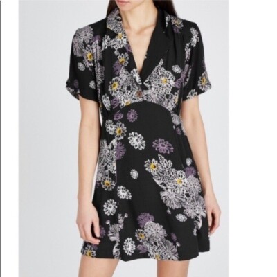free people blue hawaii dress Free People Womens Blue Hawaii Floral Short Sleeve Mini Dress Black Xs