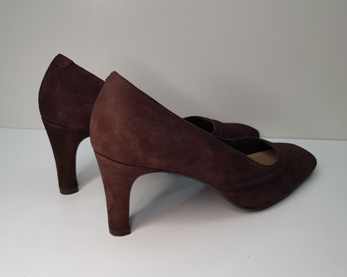 M&S SIZE 6UK EUR39.5 WOMENS BROWN SUEDE LEATHER SLIP ON HIGH HEELED COURT SHOES - Picture 8 of 24