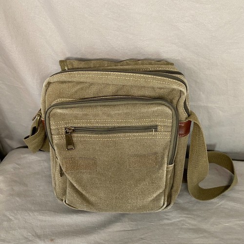 Canvas Shoulder Crossbody Purse White Mountain Army Green with Leather Details - Picture 2 of 11