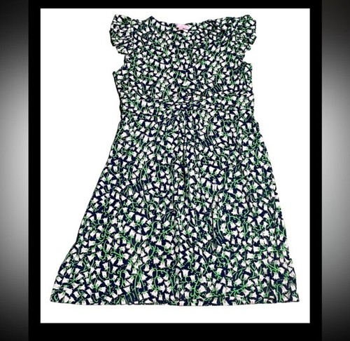 Lilly Pulitzer Blue White Floral Silk Blend Fit & Flare Midi Dress Size XL - Picture 1 of 4
