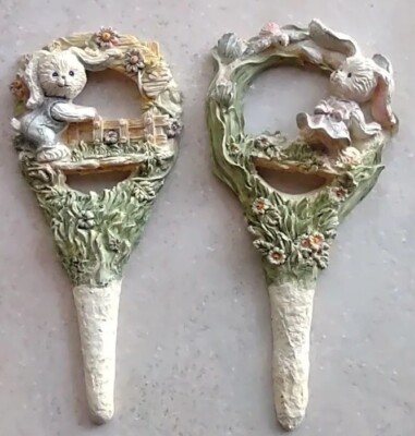 BUNNY Resin 2 Plant Stakes Floral Cutouts Garden Yard Easter Decor Male Female 