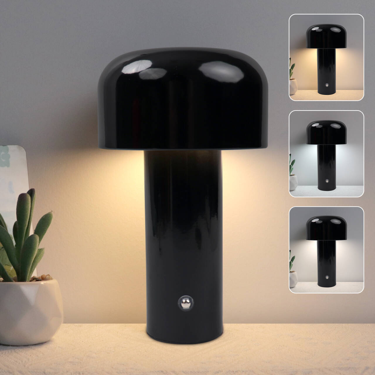 3 Colours Dimmable Mushroom Table Lamp LED Rechargeable Light Touch Control Mush