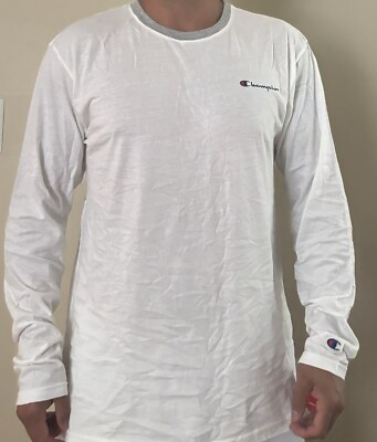 Champion Script Long Sleeve T-Shirt for Men, White Medium