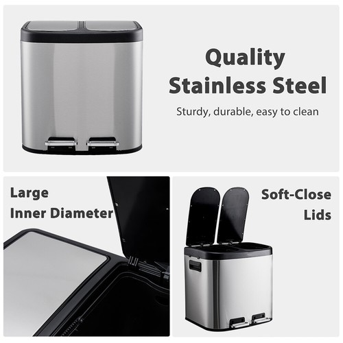 Stainless Steel Recycle Pedal Bin Kitchen Waste Bin With Lid Home/ Office 20-50L - Picture 30 of 42