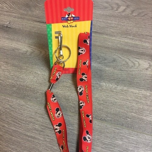 Disney Mickey for Kids Vintage 1990s New Old Stock Mickey Mouse Lanyard Red Web  - Afbeelding 2 van 3