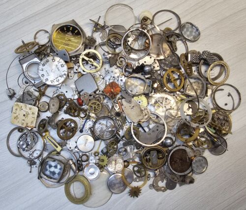 Old Mechanical Watch Parts Winding heads Movements Balances Hands Parts Assorted