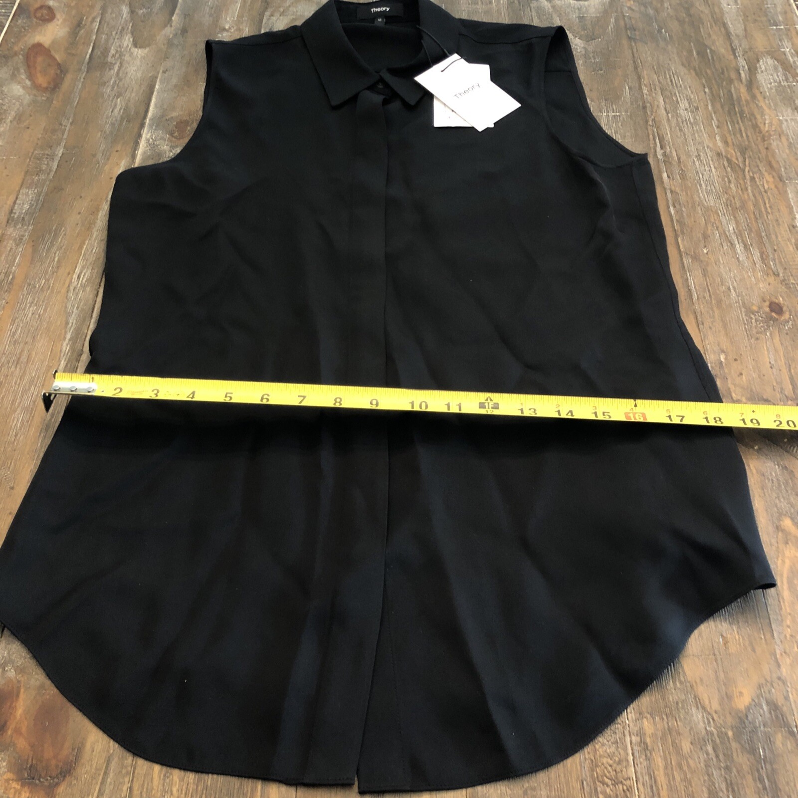 Theory Women's Black Sleeveless Spread Collar Button Down Blouse Size M