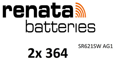 2x Renata 364 Uhren-Batterie Knopfzelle SR621SW AG1 Silberoxid im Blister