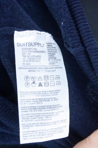 SUITSUPPLY Mens Merino Wool Jumper Knitted Dark Blue Size S/M Crew Neck Sweater - Picture 12 of 13