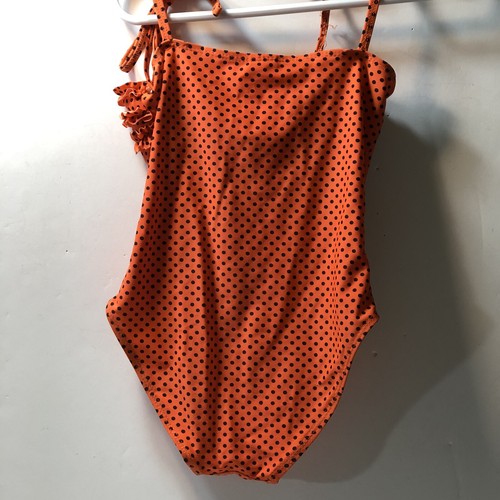 Little Star Girls size 8 Swimsuit Orange & black polka dots 1 Piece bathing suit - Picture 7 of 11