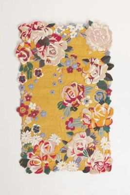 #ad Araceli Floral Gold Modern Hand Tufted 100% Wool Area Rug Carpet 3x5 4x6 5x8 Rug $186.20