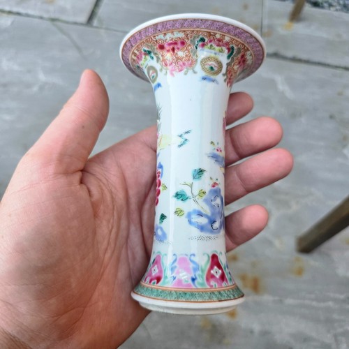 Chinese Antique Porcelain Famille rose Beaker Vase Cockerel Rooster Design Fine - Picture 20 of 21