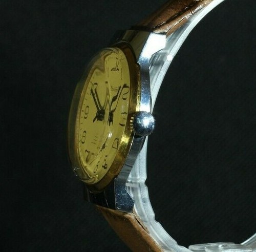Rare Pobeda ZIM watch Vintage soviet mechanical wrist mens Gold Plate bezel USSR - Picture 9 of 12